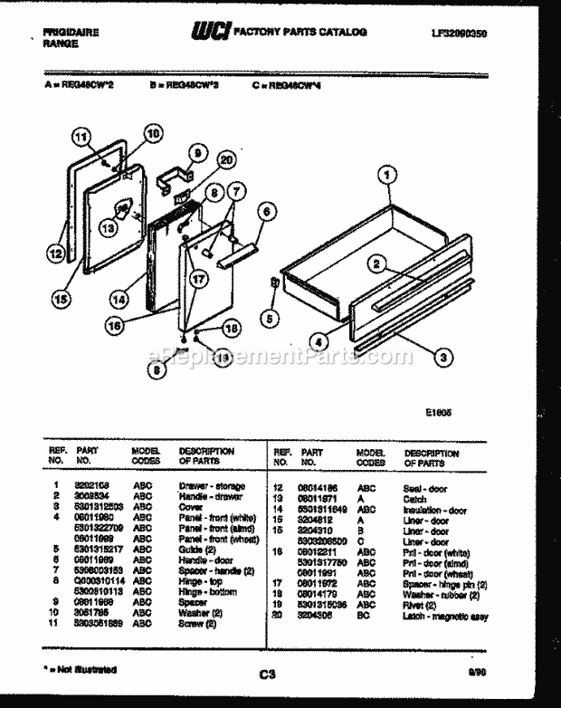 Frigidaire REG46CH4 Slide-In, Electric Range Electric Door and Drawer Parts Diagram