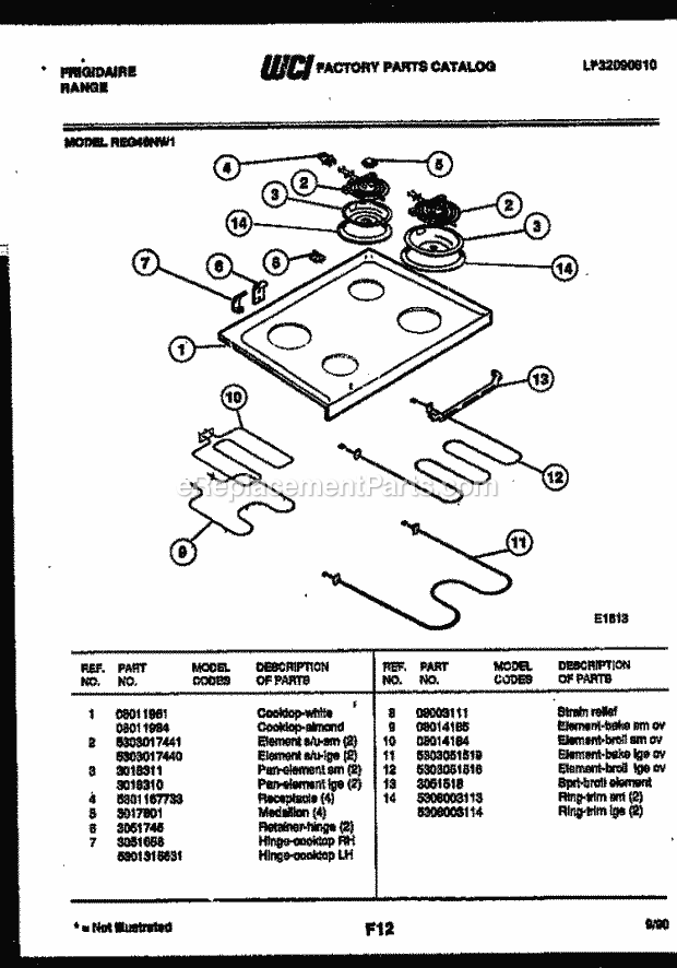 Frigidaire REG46NL1 Slide-In, Electric Range Electric Cooktop and Broiler Parts Diagram