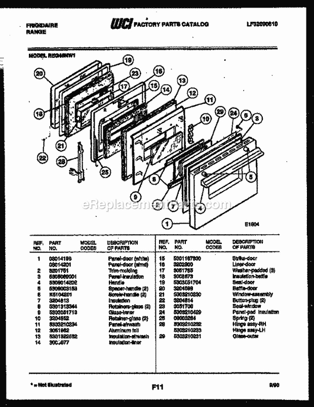 Frigidaire REG46NL1 Slide-In, Electric Range Electric Door Parts Diagram