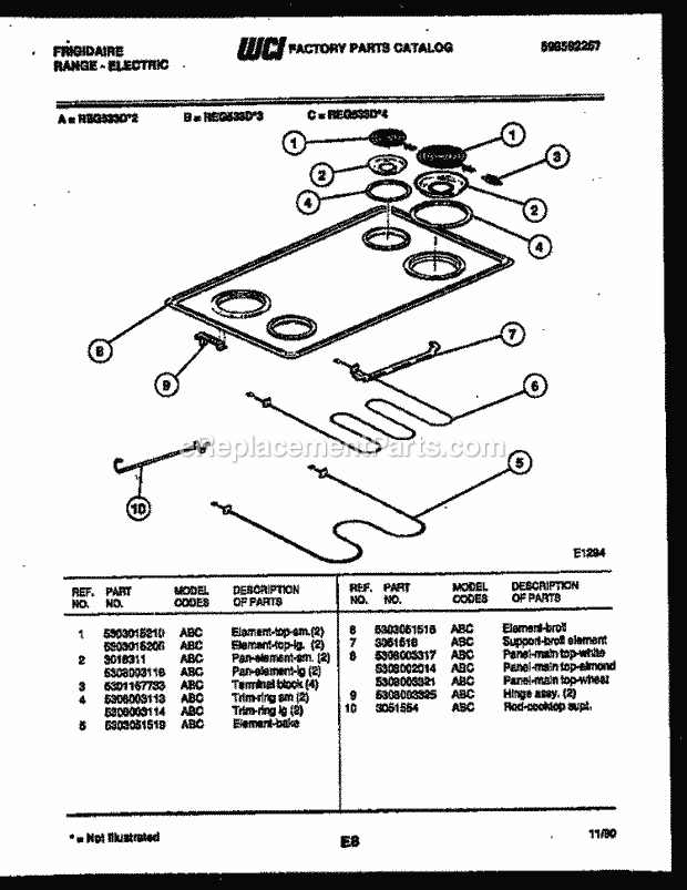 Frigidaire REG533DH2 Slide-In, Electric Range Electric Cooktop and Broiler Parts Diagram