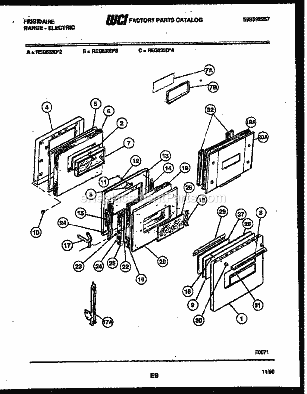 Frigidaire REG533DH2 Slide-In, Electric Range Electric Door Parts Diagram