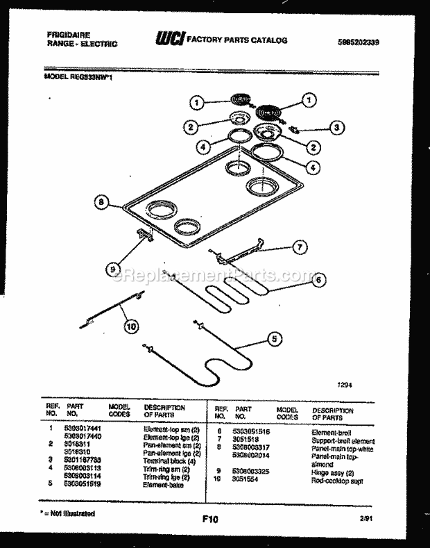 Frigidaire REG533NL1 Slide-In, Electric Range Electric Cooktop and Broiler Parts Diagram