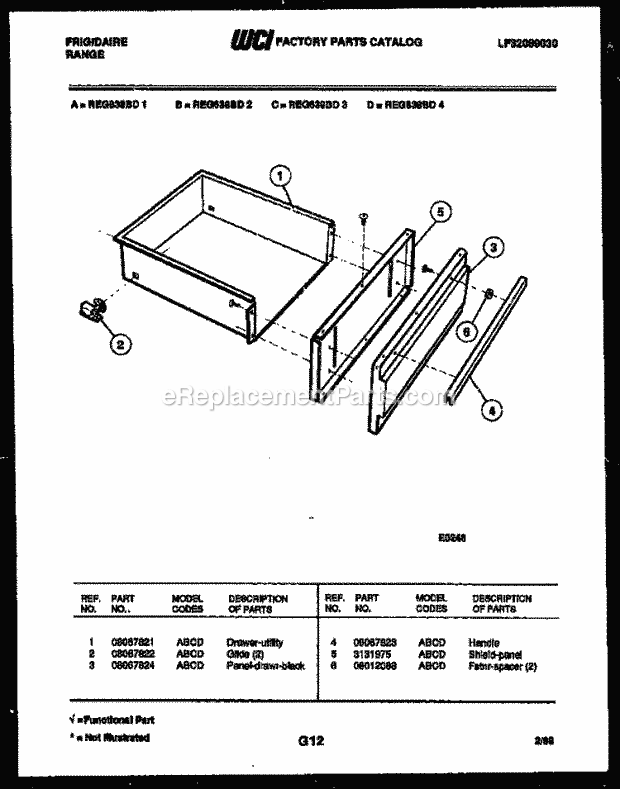 Frigidaire REG638BDL2 Slide-In, Electric Range Electric Drawer Parts Diagram