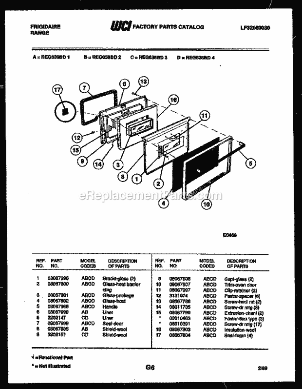 Frigidaire REG638BDL2 Slide-In, Electric Range Electric Lower Oven Door Parts Diagram