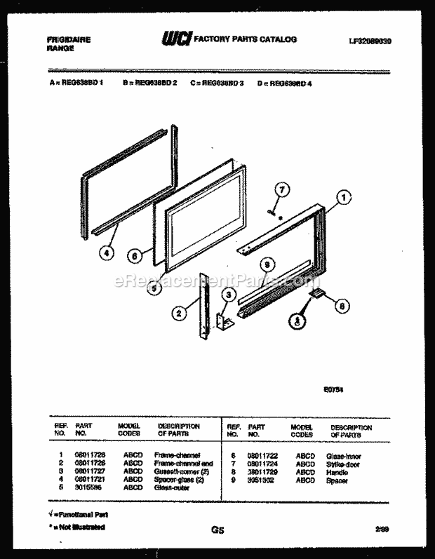 Frigidaire REG638BDL2 Slide-In, Electric Range Electric Upper Oven Door Parts Diagram