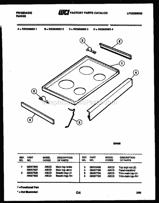 Frigidaire REG638BDL3 Slide-In, Electric Range Electric Cooktop Parts Diagram