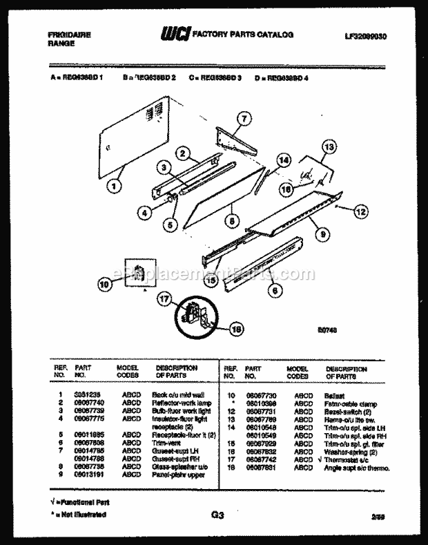 Frigidaire REG638BDL3 Slide-In, Electric Range Electric Splasher Control Diagram