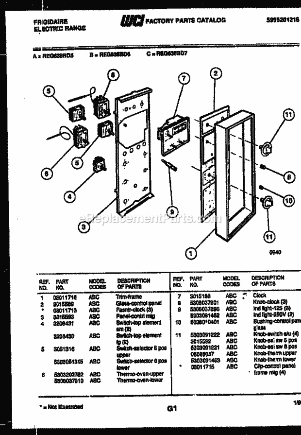 Frigidaire REG638BDL5 Slide-In, Electric Range Electric Control Panel Diagram