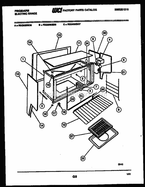 Frigidaire REG638BDL5 Slide-In, Electric Range Electric Upper Body Parts Diagram