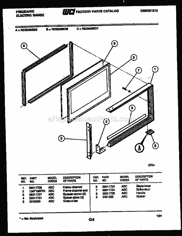 Frigidaire REG638BDL5 Slide-In, Electric Range Electric Upper Oven Door Parts Diagram