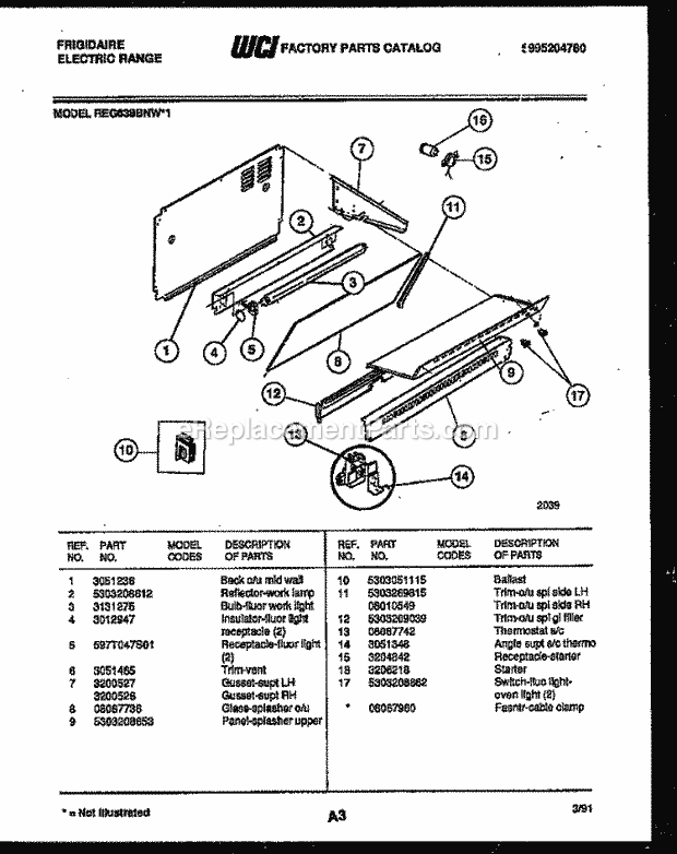 Frigidaire REG638BNL1 Slide-In, Electric Range Electric Splasher Control Diagram