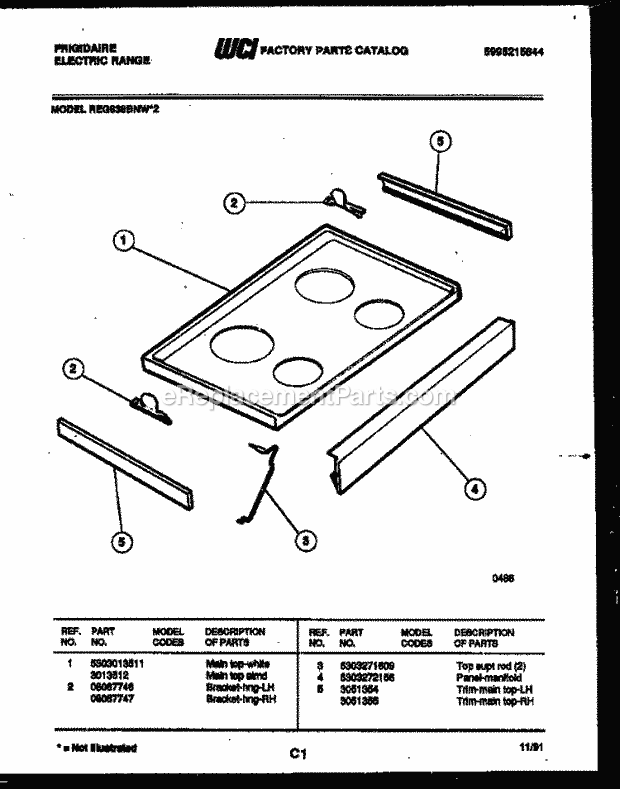 Frigidaire REG638BNL2 Slide-In, Electric Range Electric Cooktop Parts Diagram