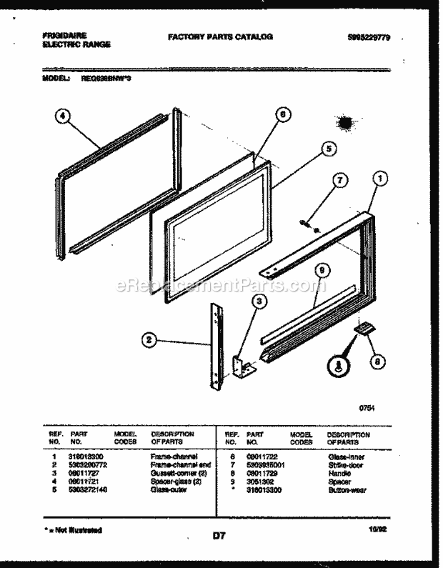 Frigidaire REG638BNL3 Slide-In, Electric Range Electric Upper Oven Door Parts Diagram