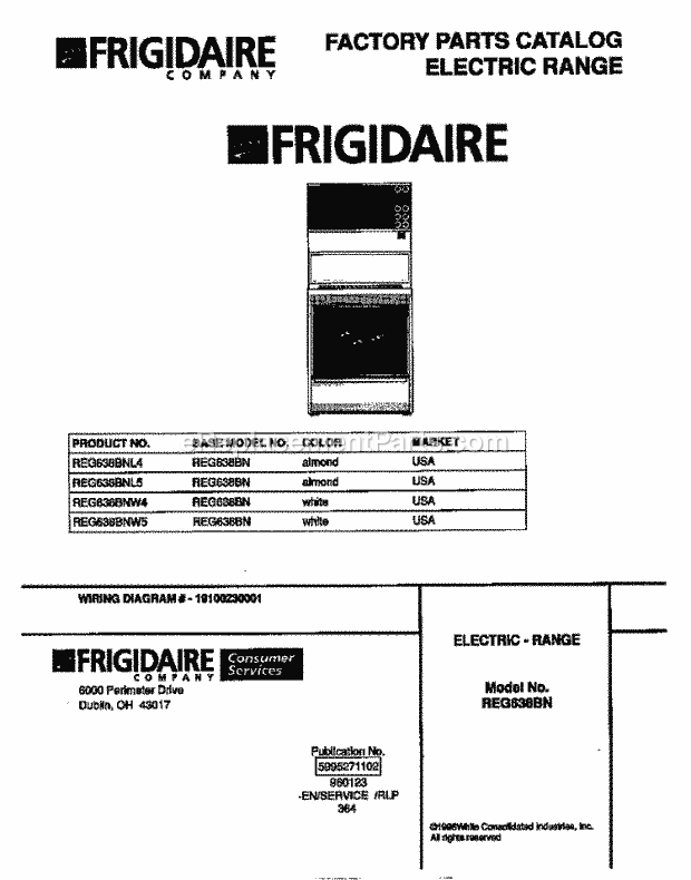 Frigidaire REG638BNL5 Slide-In, Electric Frigidaire Electric Range Page B Diagram