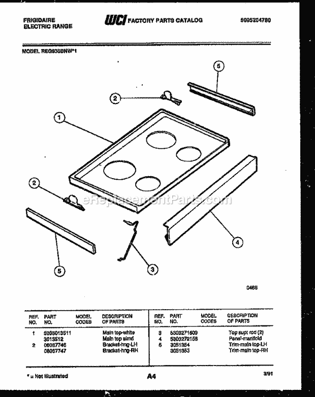 Frigidaire REG638BNW1 Slide-In, Electric Range Electric Cooktop Parts Diagram