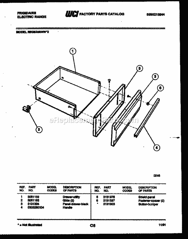 Frigidaire REG638BNW2 Slide-In, Electric Range Electric Drawer Parts Diagram