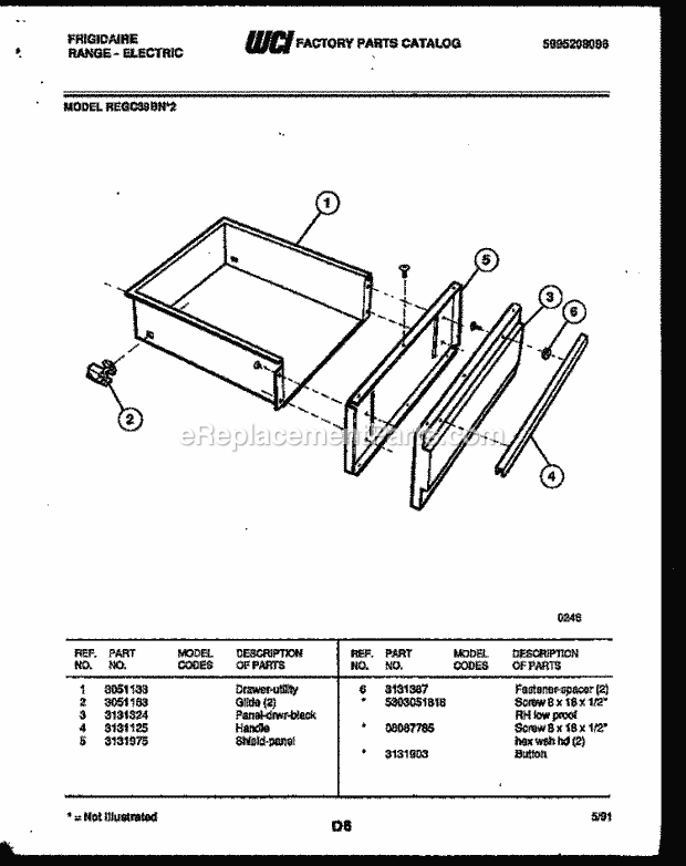 Frigidaire REGC39BNW2 Freestanding, Electric Range Electric Drawer Parts Diagram