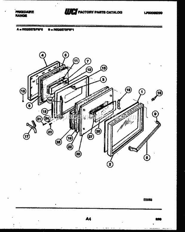 Frigidaire REGS37BFL1 Slide-In, Electric Range Electric Door Parts Diagram