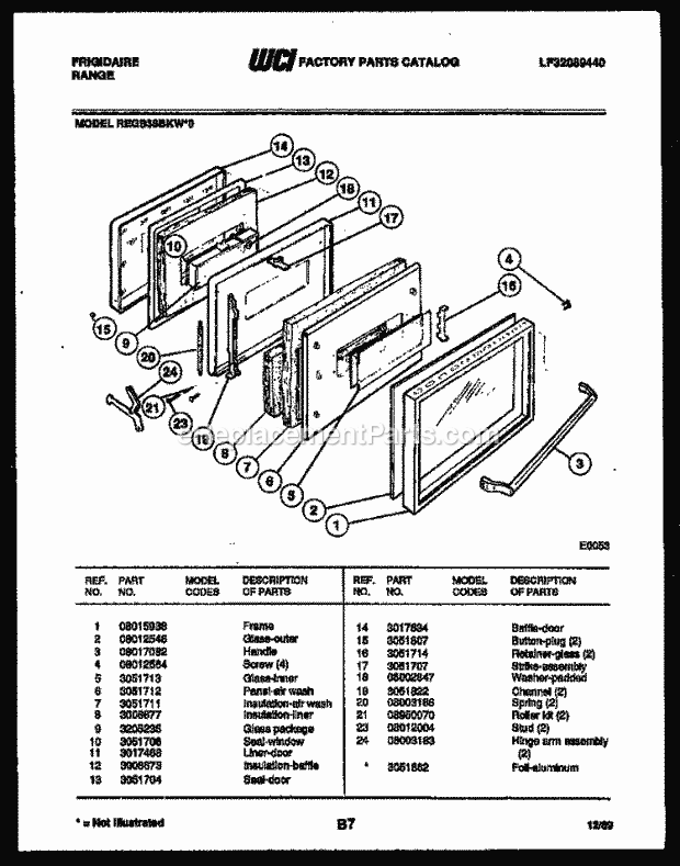 Frigidaire REGS38BKL0 Slide-In, Electric Range Electric Door Parts Diagram