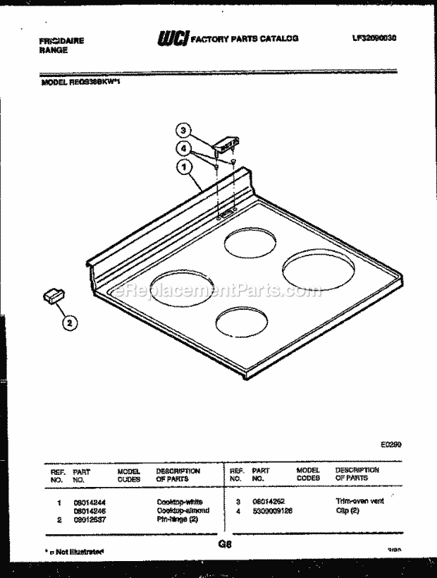 Frigidaire REGS38BKL1 Slide-In, Electric Range Electric Cooktop Parts Diagram