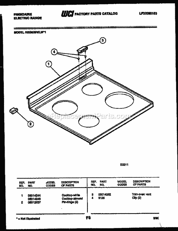 Frigidaire REGS39WLW1 Slide-In, Electric Range Electric Cooktop Parts Diagram