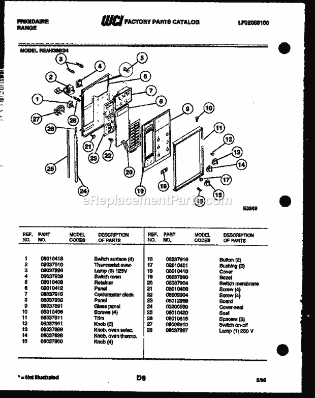 Frigidaire REM638BDL4 Range Microwave Combo, Electric Range Electric Control Panel Diagram