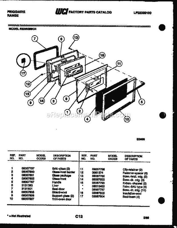 Frigidaire REM638BDL4 Range Microwave Combo, Electric Range Electric Lower Oven Door Parts Diagram