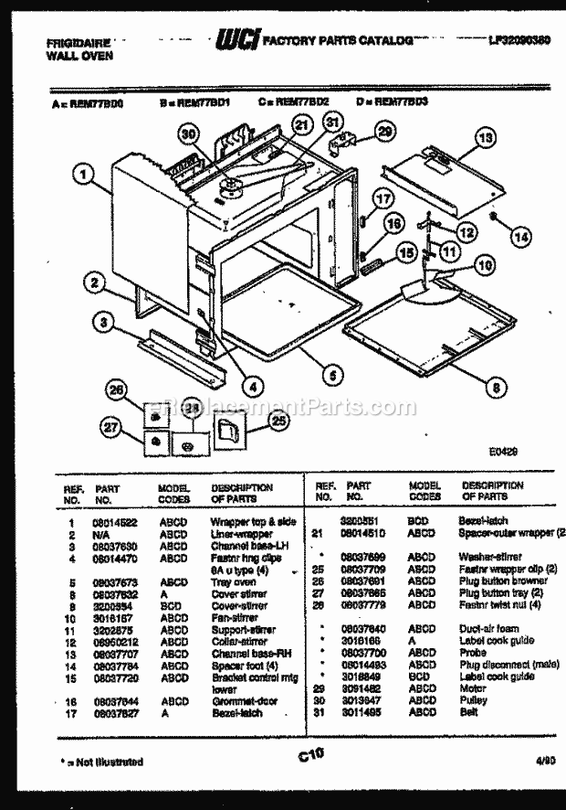 Frigidaire REM77BDB0 Wall Oven Microwave Combo, Electric Wall Oven Upper Body Parts Diagram