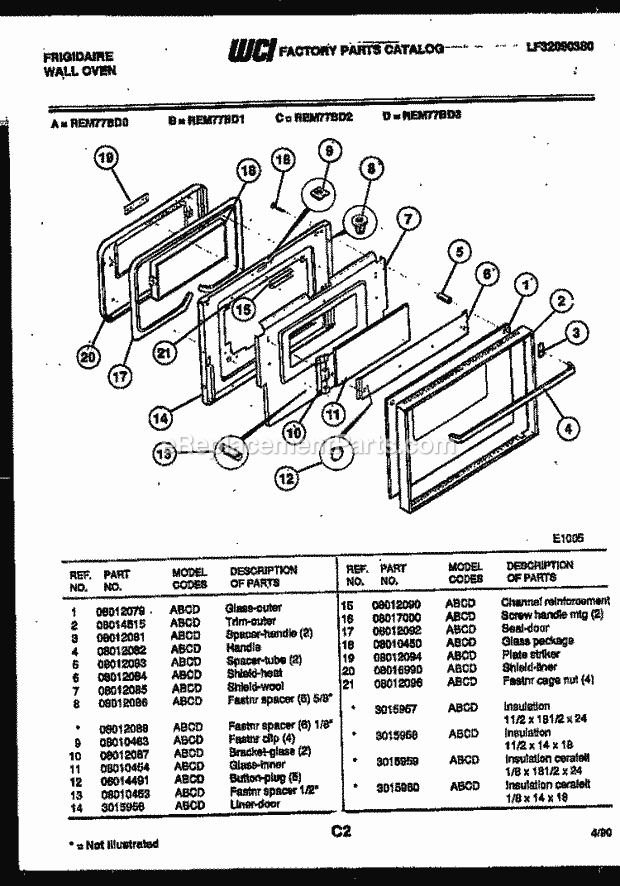 Frigidaire REM77BDB1 Wall Oven Microwave Combo, Electric Wall Oven Lower Oven Door Parts Diagram