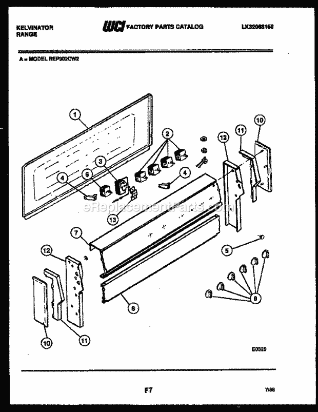 Frigidaire REP302CD2 Kel(V2) / Electric Range Console and Control Parts Diagram