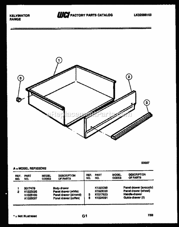 Frigidaire REP302CF2 Kel(V3) / Electric Range Drawer Parts Diagram