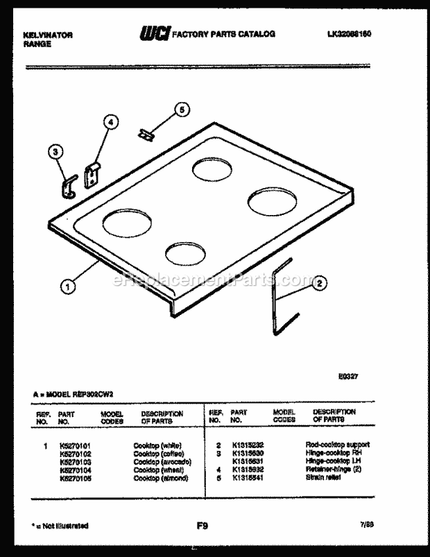 Frigidaire REP302CV2 Kel(V4) / Electric Range Cooktop Parts Diagram