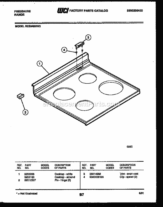 Frigidaire RES34BNW2 Slide-In, Electric Range Electric Cooktop Parts Diagram