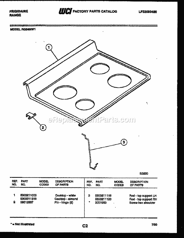 Frigidaire RG34NW1 Freestanding, Electric Range Electric Cooktop Parts Diagram