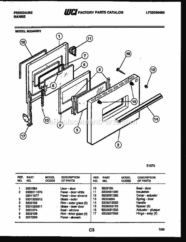 Frigidaire RG34NW1 Freestanding, Electric Range Electric Door Parts Diagram