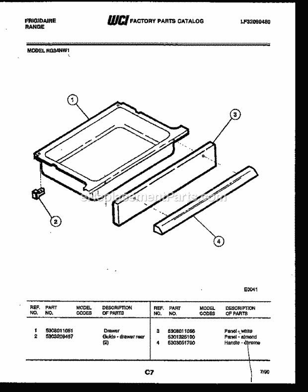 Frigidaire RG34NW1 Freestanding, Electric Range Electric Drawer Parts Diagram