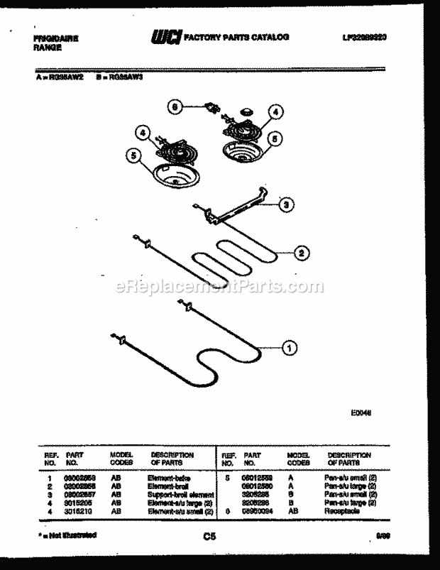 Frigidaire RG35AW2 Freestanding, Electric Range Electric Broiler Parts Diagram