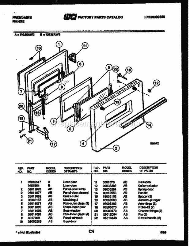 Frigidaire RG35AW3 Freestanding, Electric Range Electric Door Parts Diagram