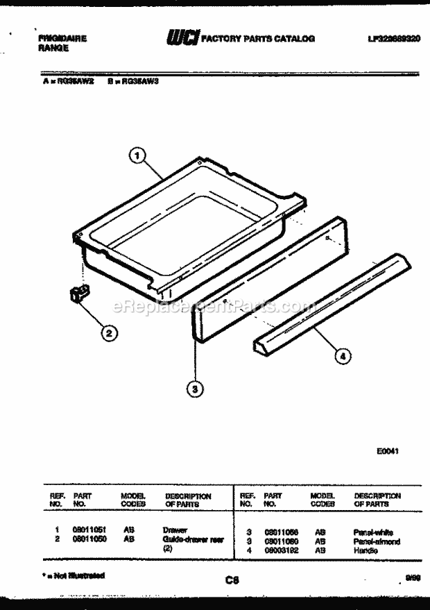 Frigidaire RG35AW3 Freestanding, Electric Range Electric Drawer Parts Diagram