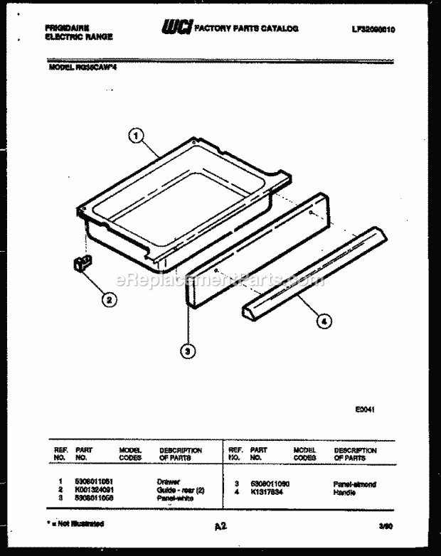 Frigidaire RG35CAW4 Freestanding, Electric Range Electric Drawer Parts Diagram