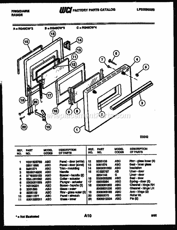 Frigidaire RG45CL4 Freestanding, Electric Range Electric Door Parts Diagram