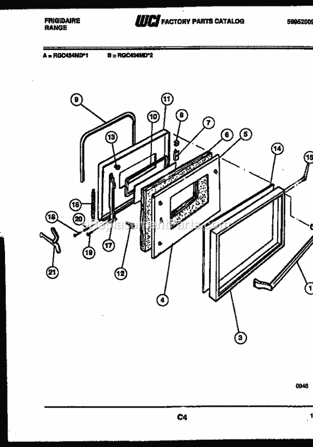 Frigidaire RGC434MDW1 Slide-In, Electric Range Electric Door Parts Diagram