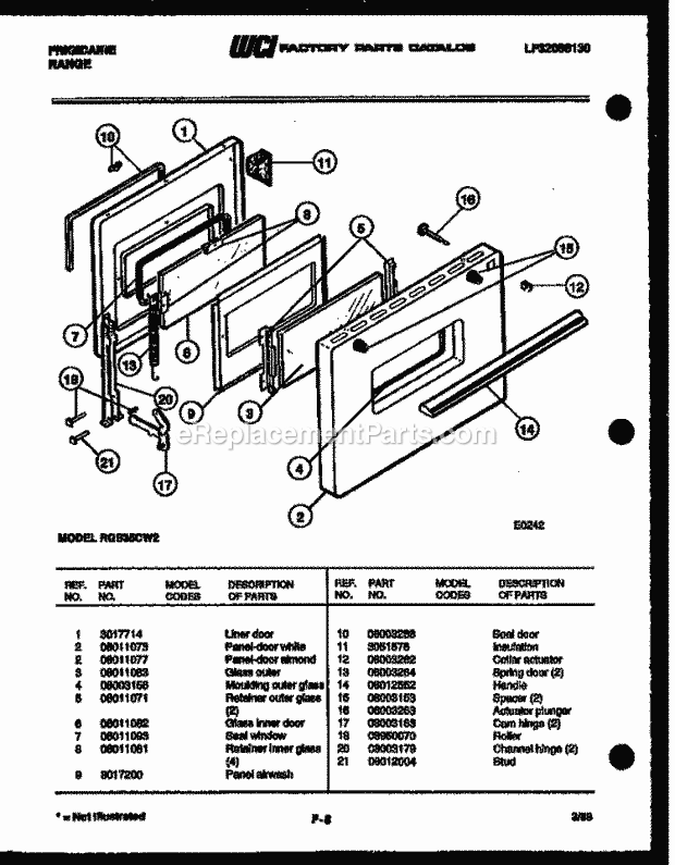 Frigidaire RGS35CW2 Freestanding, Electric Range Electric Door Parts Diagram