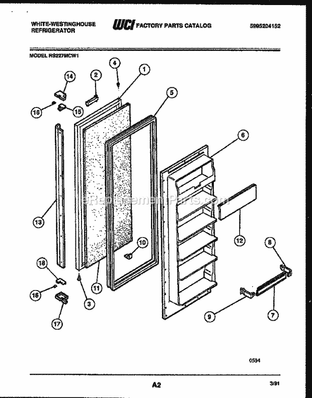 Frigidaire RS227MCF1 Wwh(V4) / Side by Side Refrigerator Freezer Door Parts Diagram