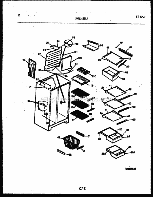 Frigidaire RS229MCD3 Wwh(V1) / Side by Side Refrigerator Shelves and Supports Diagram