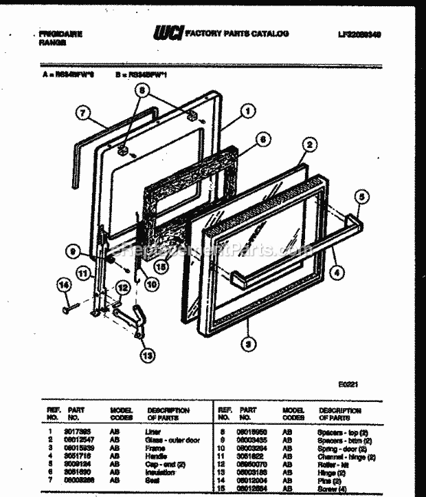 Frigidaire RS34BFW1 Freestanding, Electric Range Electric Door Parts Diagram