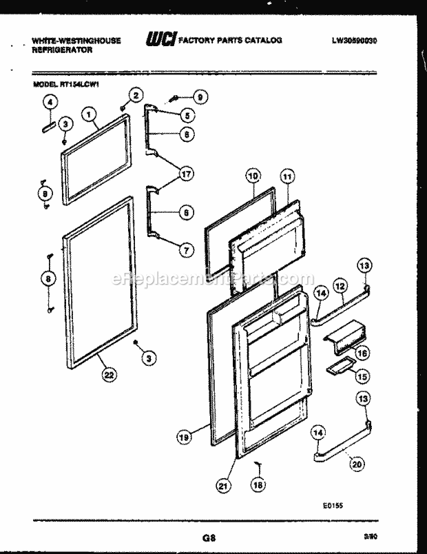 Frigidaire RT154LCD1 Wwh(V5) / Top Mount Refrigerator Door Parts Diagram