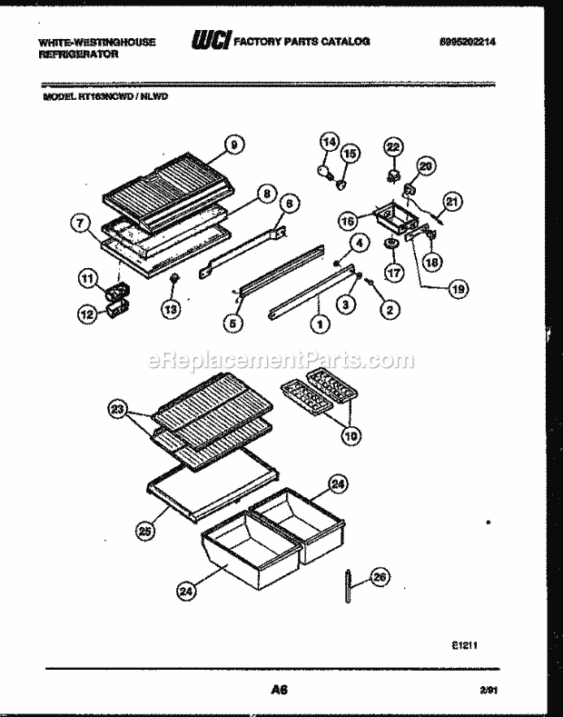 Frigidaire RT163NCDD Wwh(V3) / Top Mount Refrigerator Shelves and Supports Diagram