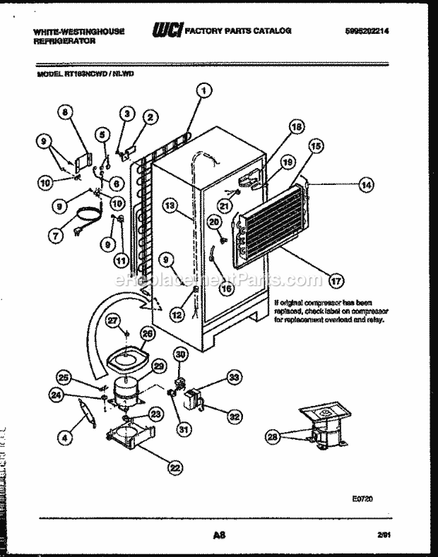 Frigidaire RT163NCDD Wwh(V3) / Top Mount Refrigerator System and Automatic Defrost Parts Diagram