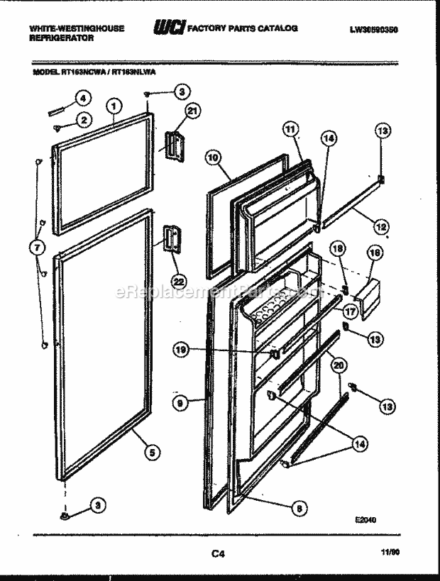 Frigidaire RT163NLDA Wwh(V4) / Top Mount Refrigerator Door Parts Diagram